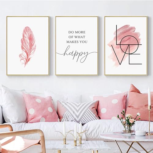 Uixxducc 3er Poster Set Rosa Feder Bilder Moderne Wandbilder, Wohnzimmer Schlafzimmer Deko, ohne Rahmen (40x60cm) von Uixxducc