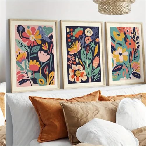 Uixxducc 3er Premium Poster Set, Coloful Flower Market Poster Abstrakte Pflanze Blume Bilder Poster & Kunstdrucke Wandbilder, Bilder Wohnzimmer Deko Schlafzimmer, Ohne Rahmen (30x40cm,ABC) von Uixxducc