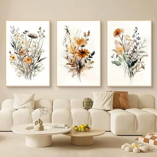Uixxducc 3er Premium Poster Set, Modern Aquarell Wildblume Bilder Poster & Kunstdrucke Wandbilder, Wandposter Bilder Wohnzimmer Deko Schlafzimmer, Bilder Ohne Rahmen (40x50cm,ABC) von Uixxducc