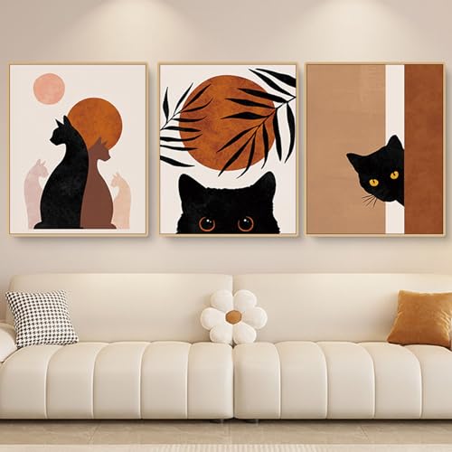Uixxducc 3er Set Katzen Poster,Moderne Katzen Poster Set Bilder, Wandbilder Boho Deko für Schlafzimmer Wohnzimmer Deko,Ohne Rahmen (A,50x70cm) von Uixxducc