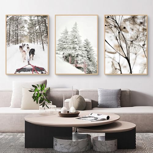 Uixxducc 3er Set Winter Landschaft Poster Weihnachten Bilder Schneekugel Hirsch Poster Wand Kunst Drucken Leinwand Christmas Wanddeko Weihnachten Dekoration Ohne Rahmen (B,30x40cm) von Uixxducc