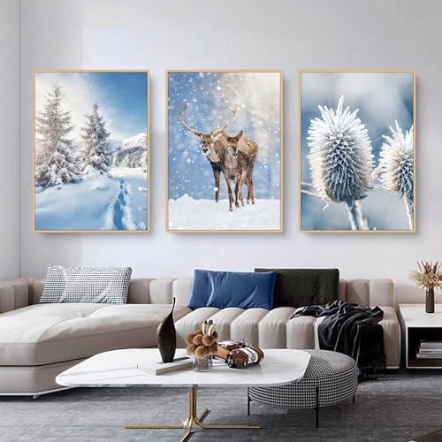 Uixxducc 3er Weihnachts-Poster Set, Winter Bilder, Winterlandschaft Wald Wandkunst Wandbilder Modern Wanddeko für Wohnkultur, Ohne Rahmen (A,30x40cm) von Uixxducc