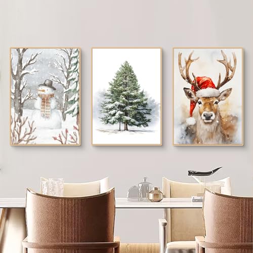 Uixxducc 3er Weihnachts Poster Set: Premium Leinwandbilder Winter Wandposter für Wohnzimmer Deko ohne Rahmen (A,30x40cm) von Uixxducc