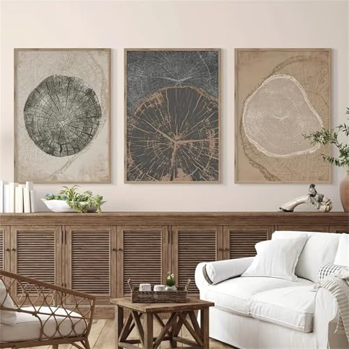Uixxducc 3pcs Beige Tree Ring Prints Poster Set, Stilvolles Bilder Set Tree Ring Abstract Art Print Poster, Wohnzimmer Schlafzimmer Wandbilder - No Frame (50x70cm) von Uixxducc