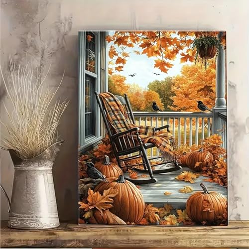 Uixxducc Aesthetic Herbst Poster, Liegestühle Kürbisse Herbstblätter Bilder Set, Herbstlandschaften Wandbilder Wohnzimmer Herbst Wanddeko für Schlafzimmer (30x40cm,Ohne Rahmen) von Uixxducc