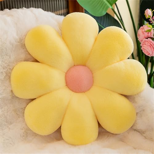 Uixxducc Aesthetic Sitzkissen Blumenkissen Weiche Gänseblümchen Blumenbodenkissen Kinderzimmer Zierkissen Niedliches Blumen-Plüsch-Kissen für Car Home Sofa Chair (Gelb,40CM) von Uixxducc