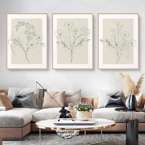 Uixxducc Blumen Bilder Wohnzimmer Poster 3er Set Einfachheit Linie Blumen Wandbilder Kunstposter Boho Wanddeko Aesthetic Bilder Leinwand Ohne Rahmen (40 x 50 cm/ 15.7 x 19.7 in) von Uixxducc