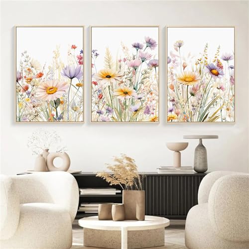 Uixxducc Blumen Poster Wohnzimmer Bilder 3er Set Gänseblümchen Wandbilder Aesthetic Bilder Leinwand Kunstdrucke Wandposter Ohne Rahmen (30 x 40 cm) von Uixxducc