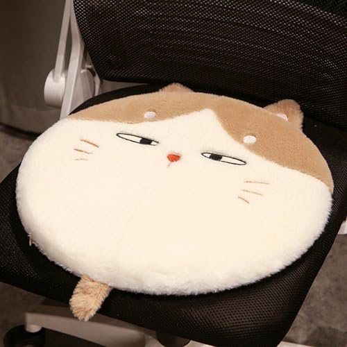Cartoon Memory Foam Sitzkissen Kinder Stuhlkissen Runde Plüschiges Bodenkissen mit abnehmbarem Bezug 40cm Sitzauflage für Büro, Auto, Zuhause und Schule (Braune Katze) von Uixxducc