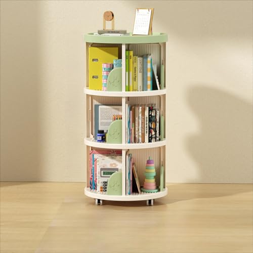 Uixxducc Drehbares Bücherregal, Standregal, 360 Grad Bücherregal Drehbar, Lagerregal Für Kinder, Multifunktional Aufbewahrungsregale Küche Regal Kinderzimmer (Grün,3 Schichten) von Uixxducc
