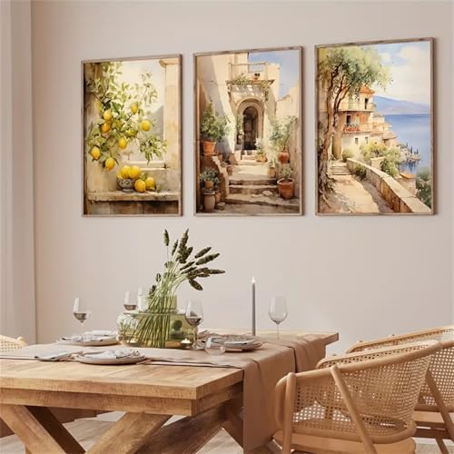 Uixxducc Moderne Poster 3er Set Italien Zitrone Vintage Bilder Wohnzimmer Deko Schlafzimmer Wandbilder ohne Rahmen Kunstdruck Leinwandbild Premium (21×30 cm) von Uixxducc