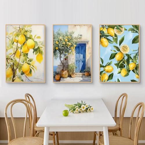 Uixxducc Moderne Poster 3er Set Wandbilder Zitronenbaum Sommer Aesthetic Room Deko Bilder für Wohnzimmer Schlafzimmer Ohne Rahmen Kunstdruck Leinwandbild (30×40 cm) von Uixxducc