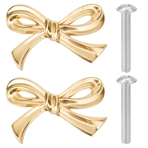 Ujjdwiurgh 2 St¨¹ck Goldfarbene Kommodenkn?pfe Aus Messing mit Schleife, Schubladengriffe in Vintage-Schleifenform f¨¹r Schrank, Kleiderschrank, K¨¹che Ujjdwiurgh 2 St¨¹ck Goldfarbene Kommodenkn?pfe Aus Messing mit Schleife, Schubladengriffe in Vintage-Schleifenform f¨¹r Schrank, Kleiderschrank, K¨¹che von Ujjdwiurgh