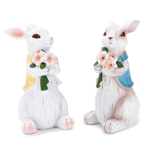 Ujjdwiurgh 2 Stück Osterhasen-Dekorationen Aus Kunstharz, Hasenfiguren, Frühlingshasen-, Handgefertigte Paar-Kaninchen-Statuen für Heimdekoration, Langlebig, Einfach zu Verwenden von Ujjdwiurgh