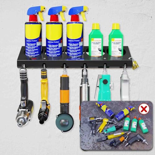 Ujjdwiurgh 2-Teilige Kombination Aus Pneumatischem Werkzeughalter/Aerosol-Rack, Wandmontierter Spr¨¹hdosen-Flaschenhalter, Luftwerkzeug-Organizer, Einfache Installation von Ujjdwiurgh