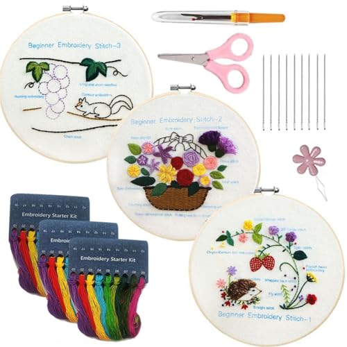 Ujjdwiurgh 3er-Pack Sticksets für Erwachsene, DIY-Sticksets für Anfänger, Handstickset mit Mustern, Langlebig (B) von Ujjdwiurgh