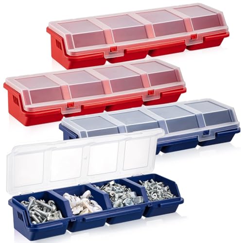 Ujjdwiurgh 4-Teilige Schraubenorganizer und Aufbewahrungsboxen mit Schlie?vorrichtungen, Hardware-Organizer-Box Aus Kunststoff in Blau & Rot mit F?chern, Bolzenorganizer von Ujjdwiurgh