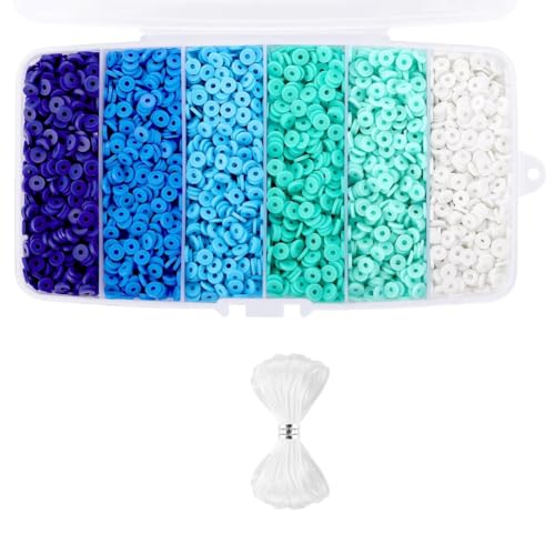 Ujjdwiurgh 6000 Stück Tonperlen für die Herstellung Von Armbändern, Polymer-Tonperlen, Flache, Runde Tonscheiben-Perlen für die Schmuckherstellung, 6 Mm, Blau, Einfache Installation von Ujjdwiurgh
