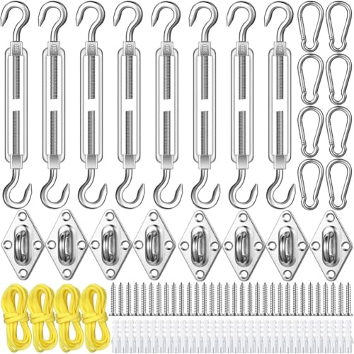 Ujjdwiurgh 92-Teiliges Sonnensegel-Hardware-Kit, Rostfreies Schatten-Hardware-Kit f¨¹r die Installation Von Dreieckigen und Rechteckigen Sonnensegeln, Silberfarben von Ujjdwiurgh