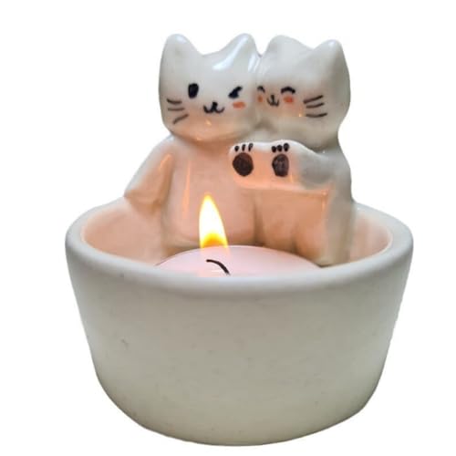 Ujjdwiurgh Cartoon-Kätzchen-Kerzenhalter – Niedliche Katzen-Kerzenhalter, Handgefertigter Duftlichthalter, Geschenke für Mädchen oder Katzenliebhaber, Einfache Installation von Ujjdwiurgh