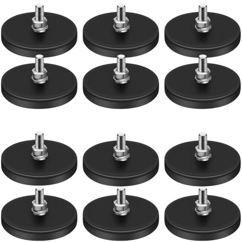 Ujjdwiurgh Gummibeschichtete Magnete, 22 Pfund Neodym-Magnetbasis mit M6-Gewindemagnet mit Schrauben und Muttern, Magnete Halten Schwarz, 12 St¨¹ck von Ujjdwiurgh
