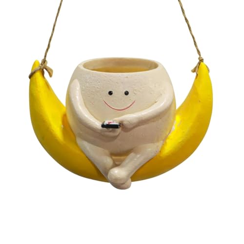 Ujjdwiurgh Pflanztopf mit Geschwungenem Gesicht, zum Aufh?ngen, Blumentopf Aus Kunstharz mit L?chelndem Gesicht f¨¹r Perlenschnurpflanzen, Lebende Pflanzen f¨¹r Drinnen und Drau?en von Ujjdwiurgh