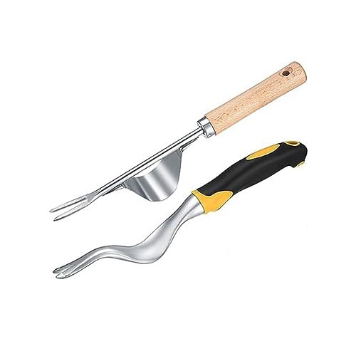 Ujjdwiurgh Set mit 2 Hand-Unkrautzieher-Ziehwerkzeugen, Garten-Unkrautentfernungswerkzeug f¨¹r Den Garten, Rasen, Bauernhof, Unkrautwurzel-Graben, Silber + Holzfarbe + Schwarz von Ujjdwiurgh