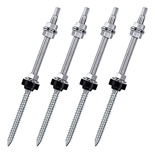 Ujjdwiurgh Stockschrauben, M10 X 250 Mm, Vormontiert, V2A, H?Henverstellbar, f¨¹r Photovoltaik-Solar-Montaged?, 4Er-Set von Ujjdwiurgh