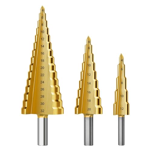 Ujjdwiurgh Stufenbohrer-Set, 3-Teilig, Stufenbohrer, Metrisch, 4 mm Bis 32 mm, HSS6542-Bohrkegelbohrer f¨¹r Metall, PVC A von Ujjdwiurgh