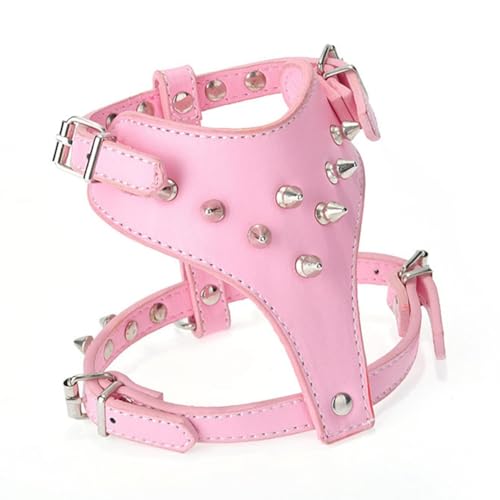 Ujjdwiurgh Welpen-Hundegeschirr-Weste Aus Leder mit Spikes und Nieten f¨¹r Kleine Rassen, Hundegeschirr, Hundeleine, Hundehalsband, 1 St¨¹ck, Rosa von Ujjdwiurgh