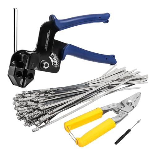 Ujjdwiurgh Werkzeug f¨¹r Kabelbinder Aus Metall, Kabelbinder-Set Aus Edelstahl, Robustes, Verstellbares Befestigungs-Werkzeugset f¨¹r Kabelbinder f¨¹r Den Au?enbereich von Ujjdwiurgh