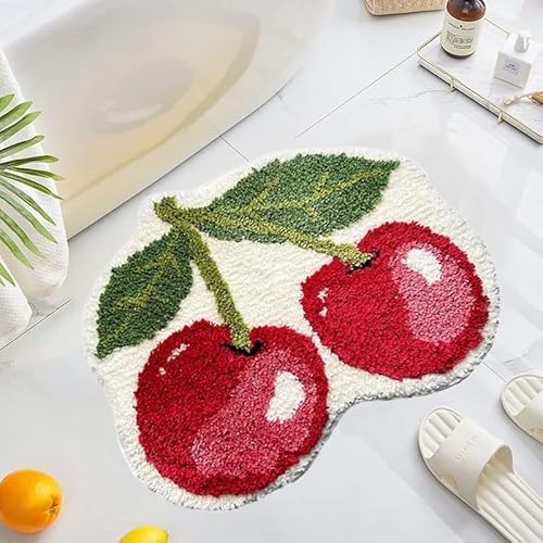 UKELER Niedlicher Kirsch-Badezimmerteppich für Kinder, rutschfest, saugfähig, waschbar, zottelig, Schlafzimmer, Dekoration, Plüsch-Badteppich für Dusche, 60 x 50 cm UKELER Niedlicher Kirsch-Badezimmerteppich für Kinder, rutschfest, saugfähig, waschbar, zottelig, Schlafzimmer, Dekoration, Plüsch-Badteppich für Dusche, 60 x 50 cm von Ukeler