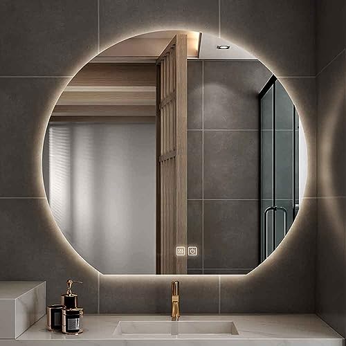 UkewEi Anti-Beschlag Badezimmer Wandspiegel Dimmbar Badezimmer Spiegel mit Licht Rahmenlos Kosmetikspiegel Warmweiß/Kaltweiß/Neutral (Color : Under Cut, Size : 80 * 72CM) von UkewEi