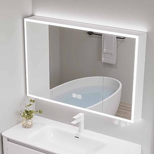 UkewEi Beleuchtet Spiegelschrank, Energiesparend LED Badschrank, 80x70x13cm Wasserdicht Wandschrank für Bad, Badezimmerschrank mit 2 Türen Stauraum (Color : A, Size : 70cm) von UkewEi