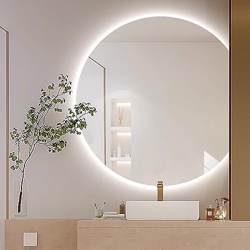 UkewEi LED Bad Spiegel Beleuchtet mit Beschlagfrei, 72x80cm Badezimmerspiegel Dimmbar, Rahmenloser Wandspiegel, Unregelmäßiger Intelligent Kosmetikspiegel mit Touch-Schalter (Color : Cut Right, Size von UkewEi