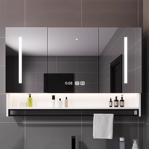 UkewEi Modern Bad Spiegelschrank 80×90cm Badezimmerspiegel Schrank mit mit Beleuchtung Beschlagfrei Wandschrank Rahmen aus Holz Rechteckiger (Color : A, Size : 100 * 13 * 80cm) von UkewEi