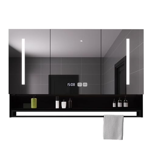 UkewEi Modern Bad Spiegelschrank 80×90cm Badezimmerspiegel Schrank mit mit Beleuchtung Beschlagfrei Wandschrank Rahmen aus Holz Rechteckiger (Color : B, Size : 100 * 13 * 80cm) von UkewEi