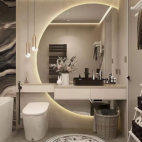 UkewEi Rahmenloser LED Badspiegel, Halbrunder Antibeschlag Wandspiegel mit Touchschalter, Dimmbar 3 Lichtfarbe, for Badezimmer Waschräume Schlafzimmer ( Color : Right cut , Size : 33*47inch(84*120cm) UkewEi Rahmenloser LED Badspiegel, Halbrunder Antibeschlag Wandspiegel mit Touchschalter, Dimmbar 3 Lichtfarbe, for Badezimmer Waschräume Schlafzimmer ( Color : Right cut , Size : 33*47inch(84*120cm) von UkewEi