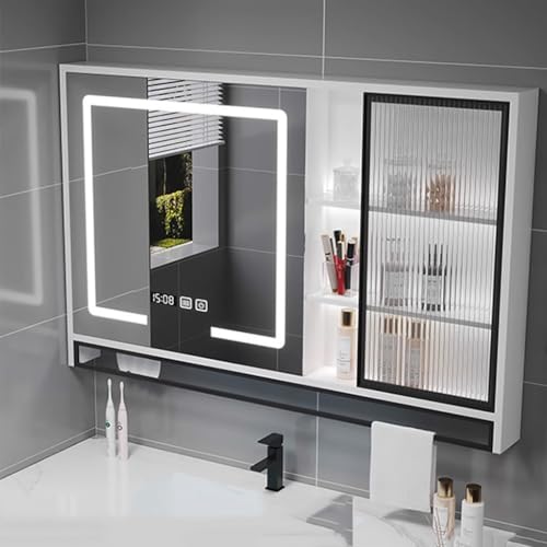 UkewEi Spiegelschrank Bad mit Beleuchtung, Badezimmerschrank mit Touchschalter, 3 Lichtfarbe Einstellbar Wandschrank, Beschlagfrei 90 x 75 cm (Size : 100 * 75 * 13cm) von UkewEi