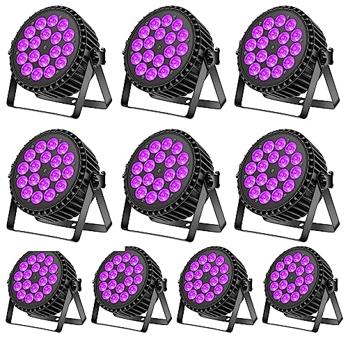 Ukfog 200W 18 LED Par UV+RGB Bühnenlicht Strahler, DMX512 Discolicht, 8CH Partylicht, Strobe/Sound/Aktiv Modus Beleuchtung DJ Lichteffekt für Show Bar Party Musikfestival Halloween(10er-Pack) von Ukfog