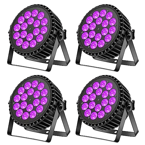 Ukfog 200W 18 LED Par UV+RGB Bühnenlicht Strahler, DMX512 Discolicht, 8CH Partylicht, Strobe/Sound/Aktiv Modus Beleuchtung DJ Lichteffekt für Show Bar Party Musikfestival Halloween(4er-pack) von Ukfog