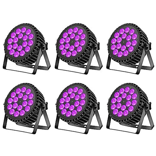 Ukfog 200W 18 LED Par UV+RGB Bühnenlicht Strahler, DMX512 Discolicht, 8CH Partylicht, Strobe/Sound/Aktiv Modus Beleuchtung DJ Lichteffekt für Show Bar Party Musikfestival Halloween(6er-pack) von Ukfog