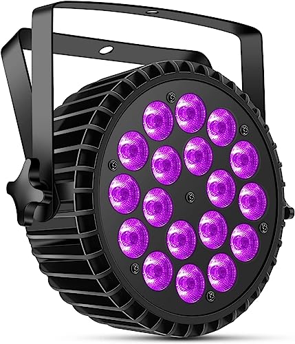 Ukfog 200W 18 LED Par UV+RGB Bühnenlicht Strahler, DMX512 Discolicht Partylicht, 8CH par scheinwerfer, Strobe/Sound/Aktiv Modus Beleuchtung DJ Lichteffekt für Show Bar Party Musikfestival Halloween von Ukfog