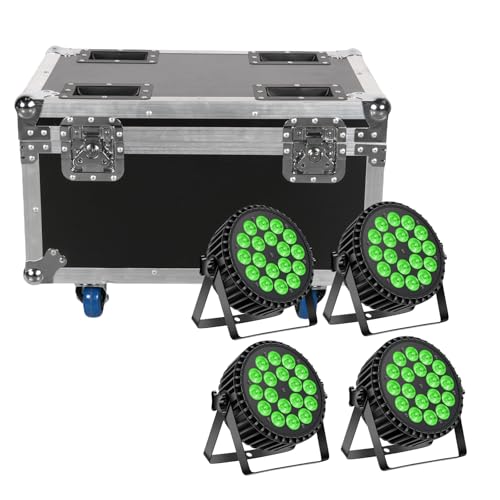 Ukfog (4er-Pack) 200W 18 LED Par Scheinwerfer mit Flightcase,8CH Par Licht RGBW+DMX Strobe Sound Aktiv Modus LED Bühnenlichter Strahler Discolicht Partylicht für Hochzeit/Partys/Kirche/Club von Ukfog
