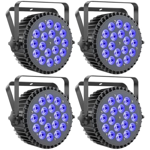Ukfog 4PCS RGBWA+ UV 18 LED Par Strahler, 200W Bühnenlicht Scheinwerfer 7/10CH Discolicht Partylicht mit Stroboskop und Sound Aktivierung für Show Bar Party Hochzeit Halloween von Ukfog