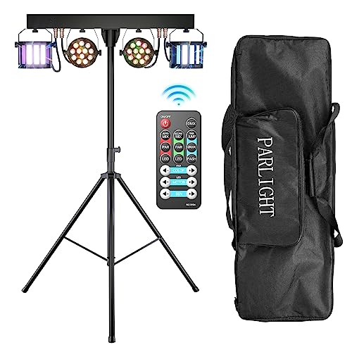 Ukfog 60W led par dj lichtanlage mit stativ, RGBW partybar mit Derby inkl. Fernbedienung und dmx- 3/6/15CH, disco licht für Bühne Hochzeit Geburtstagsfeier Band (with bag) von Ukfog