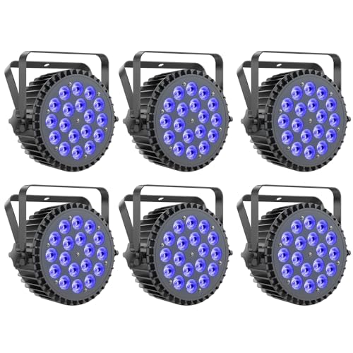 Ukfog 6PCS RGBWA+ UV 18 LED Par Strahler, 200W Bühnenlicht Scheinwerfer 7/10CH Discolicht Partylicht mit Stroboskop und Sound Aktivierung für Show Bar Party Hochzeit Halloween von Ukfog