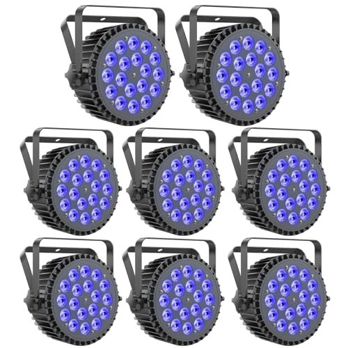Ukfog 8PCS RGBWA+ UV 18 LED Par Strahler, 200W Bühnenlicht Scheinwerfer 7/10CH Discolicht Partylicht mit Stroboskop und Sound Aktivierung für Show Bar Party Hochzeit Halloween von Ukfog