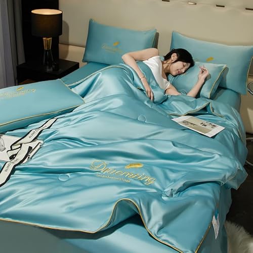 Ukisisi Summer Simple Ice Silk Blanket, Summer Cooler Quilt Cooling Blanket, Comforter Blanket Summer, Summer Cooler Quilt Kühlende Decke- Light Blue-Set||150 * 200cm von Ukisisi