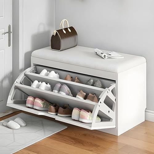 Schuhregal Mit Sitz 100cm 80cm 60cm 50cm Breit Dielen-&Flurmöbel 1-3 Etagen Kleiner Schuhschrank Montageanleitung Geschlossen Schuhschrank Flur Schwarz/Weiß Platzsparend(White,20"Lx12"W/50x30cm) von Ukkajovlex